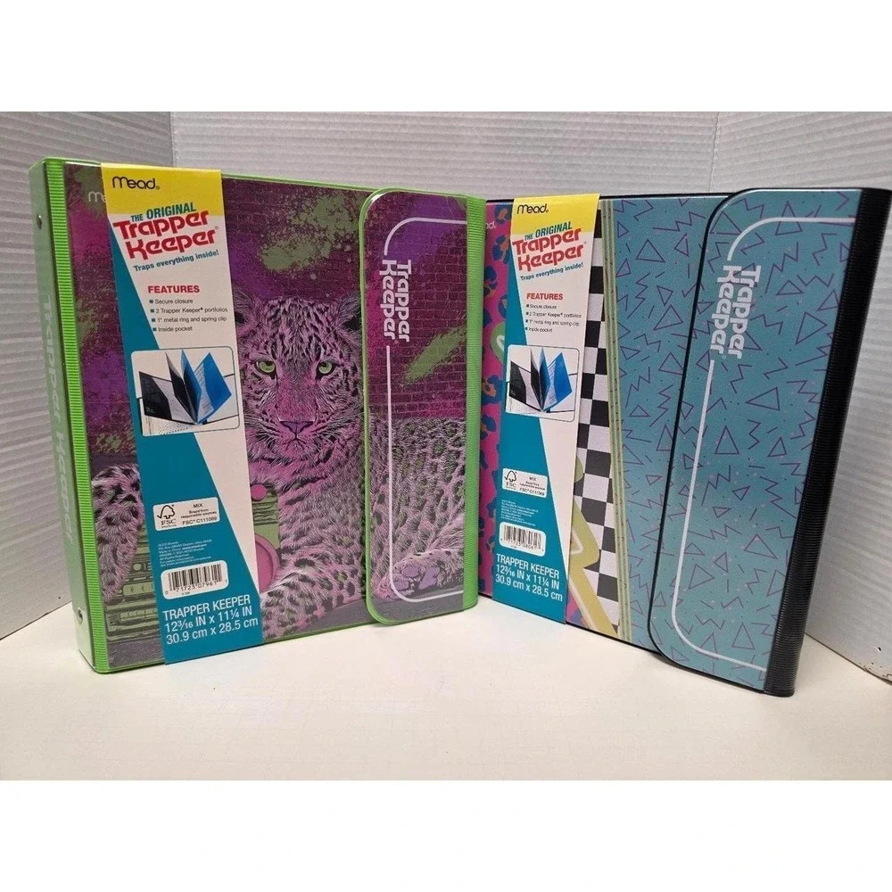 Set of 2 Mead Original Trapper Keeper binders featuring retro 80s and 90s design